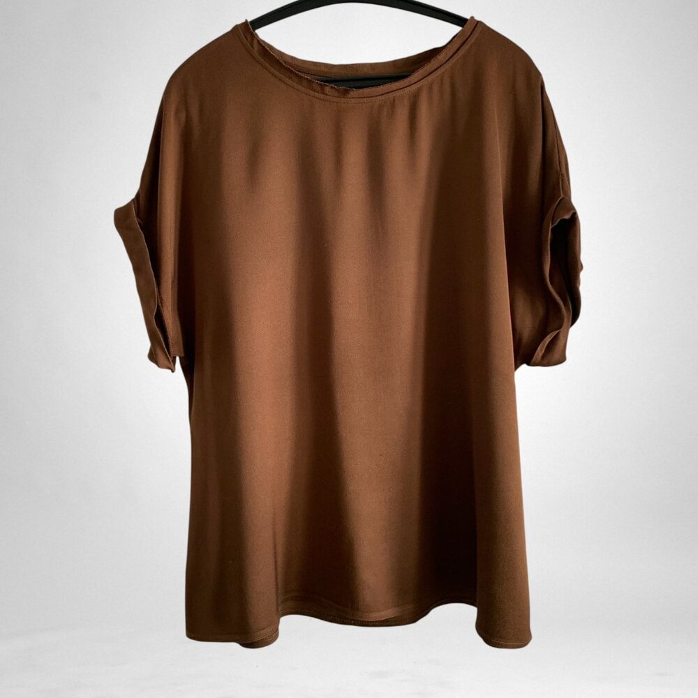 Heavy crepe sateen top, sienna brown color, Size 10